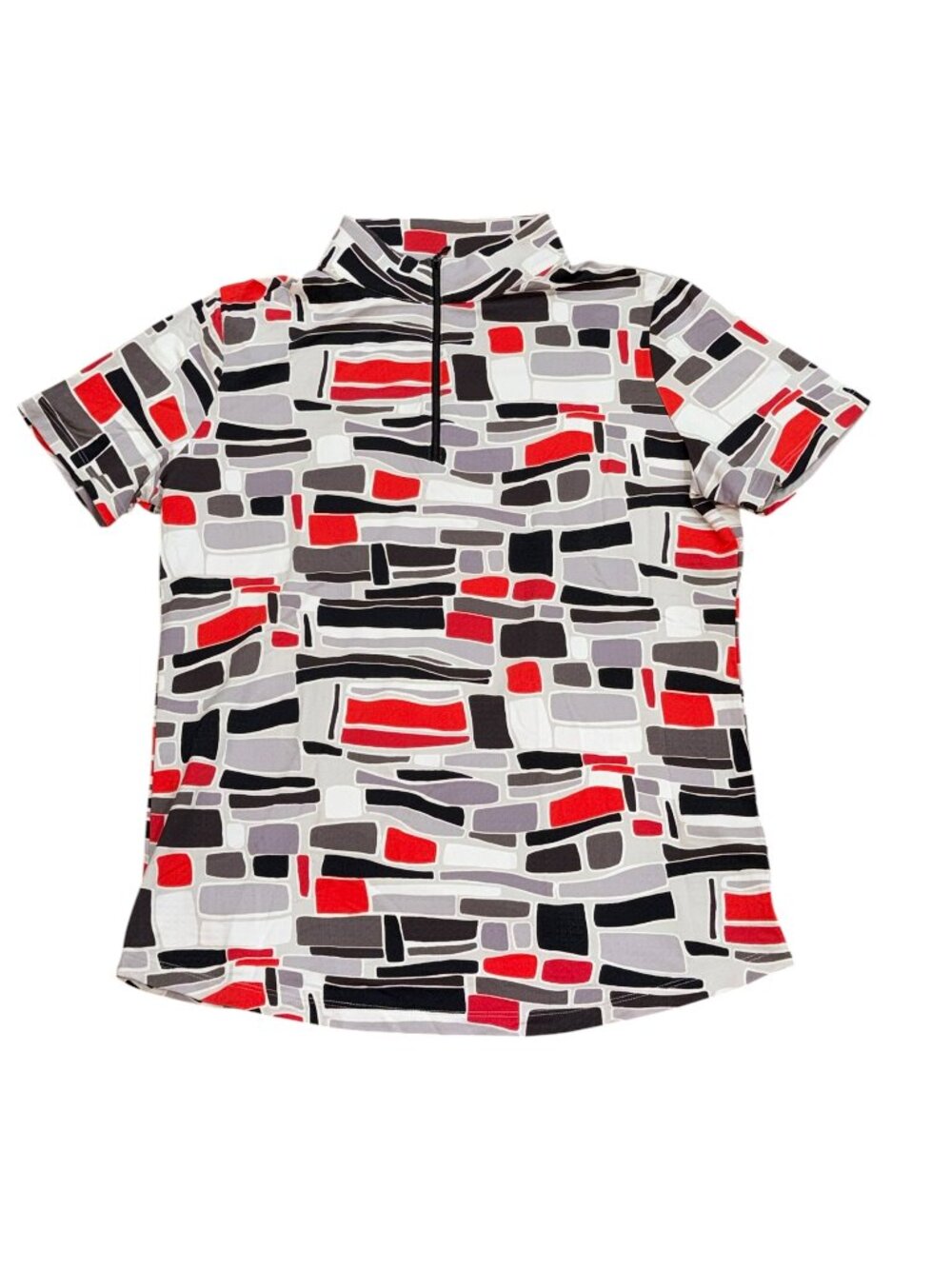 IBKUL Icefil Mockneck Quarter Zip Short Sleeve Golf Tee Shirt Geometric Medium